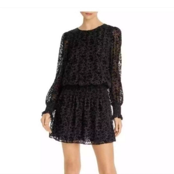 Parker Velvet Burnout Dress Carmindy Smocked Ruffle Floral Frill MEDIUM Black - Picture 2 of 5